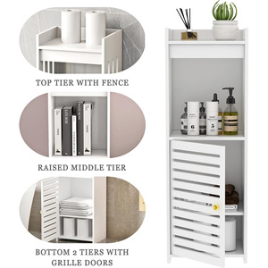 Bathroom Floor Standing Storage <b>Cabinet</b> 3 Tier Narrow Space Organizer Durable Rectangular Design For Household Sundries - Product Image 4