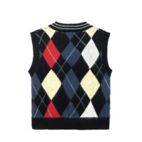AiNear Vente en gros de logo personnalisé Design Oem & Odm sans manches col en V graphique Argyle Pull gilet en cachemire pour hommes