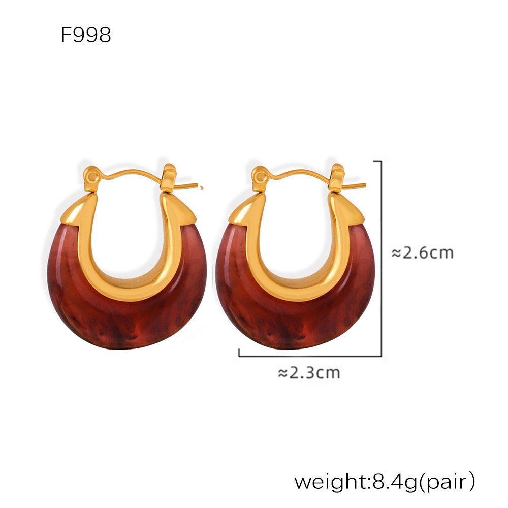 F998-ต่างหูทองเรซิ่นสีแดง