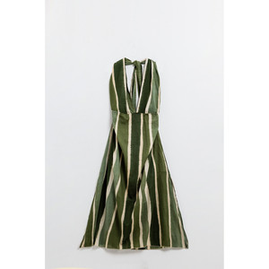 Abito lungo con scollo a V e spacco laterale in verde tie-dye a righe - Product Image 4