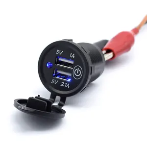 Dual USB Car Charger Socket with On/Off Touch Switch 12V/24V 3.1A Car Charger Socket Adapter Power Outlet with Blue Light