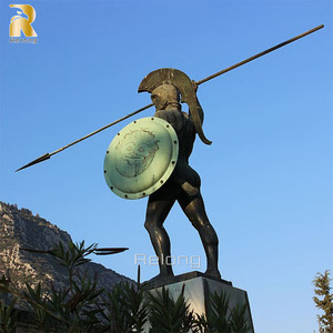 Décoration de jardin d'extérieur, chevalier romain en armure de bronze grandeur nature avec bouclier, statue de guerrier en métal - Product Image 5