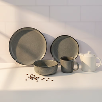 Service de table de luxe 4 pièces en grès céramique gris à glaçure réactive – Assiettes et bols résistants au four et au lave-vaisselle
