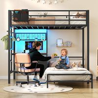 Lit superposé de haute qualité, pleine grandeur, avec support en métal robuste et un bureau pour étudier ou travailler