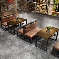 Meubles commerciaux anciens pour fast-food Salon double places en cuir pour restaurant sectionnel Cabine de canapé en bois