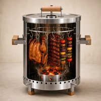 Pemanggang Arang Vertikal Stainless Steel dengan Tutup Termometer Ventilasi Udara untuk Memasak Barbekyu di Teras, Patio, dan Taman