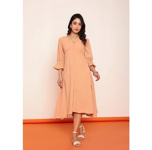 Vestido midi con mangas detalladas, vestido informal para mujer con tela ligera, silueta favorecedora y ajuste cómodo. - Product Image 1