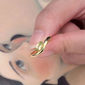 रोमांटिक रेट्रो गहने 925 मार्क्विज़ प्राकृतिक रत्न पेरीडोट पंजा ने वर्षगांठ उपहार के लिए ठीक अंगूठी - Product Image 4