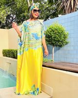 Robes Caftan Dame 2024 Vente en Gros, Mode Taille Unique Satin Imprimé Robe Longue Africaine Musulmane avec Foulard Abaya