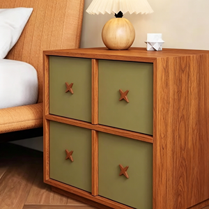 Mid-Century Modern 4-Drawer Wood Nightstand, Olive Green Cabinet with Cross Knobs for Bedroom - Product Image 2