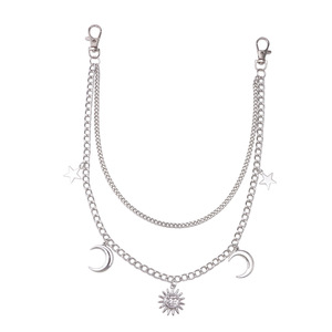 Chaîne de taille Yueli en métal avec pendentifs lune, soleil et étoile, style Hip Hop Punk, pour jeans, unisexe, en alliage de zinc, usage quotidien, double anneau, blanc K - Product Image 5
