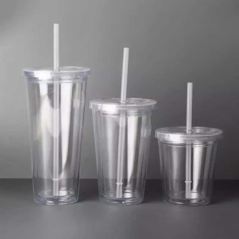 2024 Hot Selling Custom Double Wall Plastic Acrylic Clear Tumbler Bubble Boba Milk Tea Cup Snowball Tumbler With Lids and Straw