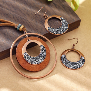 Boucles d'oreilles pendantes géométriques en bois, plaqué bronze antique, style bohème, pour femmes, usage quotidien - Product Image 2