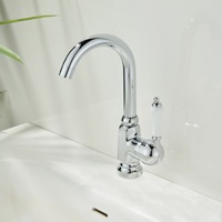 Robinet de lavabo HONGDEC chromé avec mitigeur eau chaude et froide, levier en céramique blanche, bec col de cygne haut pour salle de bain