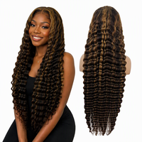 Perruque longue bouclée Deep Wave en cheveux humains, couleur ombrée blond miel, idéale pour mariage, fête, vacances, pour femmes