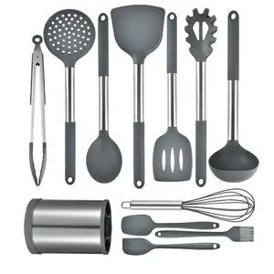 Kitchen Accessories 9 Pcs High Quality Stainless Steel Handle Silicone Utensils Set Custom Logo Kitchen Utensil Kit