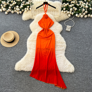 knee length dresses for ladies Green Ombre Tulle Sheer Halter Maxi Dress main image 0