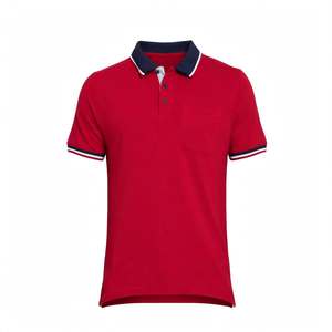 Summer Season Men's <b>Red</b> Short Sleeve <b>Polo</b> <b>Shirt</b> Solid Color Pique Knit Casual Wear With Pocket And Contrast Trim <b>Polo</b> <b>Shirts</b> - Product Image 1