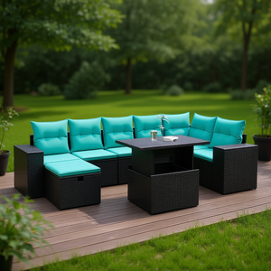 8 Piece Black Poly <b>Rattan</b> Garden <b>Sofa</b> Set With Cushions Outdoor Furniture Contemporary Style - Product Image 2