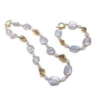Bas prix blanc Edison perle d'eau douce tour de cou naturel baroque perle collier Bracelet ensemble de bijoux fins pour cadeau