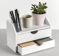 Articles promotionnels : Organisateur de bureau en bois blanc classique rectangulaire avec 2 tiroirs, mini étagère de rangement mignonne, portable et étanche pour table.