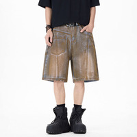 Short en jean rétro américain délavé à l'eau avec design réversible avant-arrière pour homme, coupe ample, idéal pour l'été