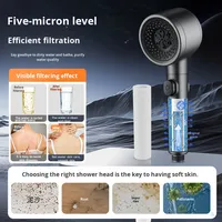 Douche à effet pluie personnalisée noire à 5 fonctions avec arrêt, purification de l'eau, pause à une touche, massage, haute pression, filtre