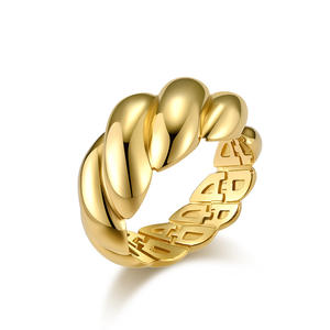 European American Style Titanium Steel <b>Ring</b> 18K Gold Plated Twisted Bread Design Luxury Women's <b>Ring</b> - Product Image 5