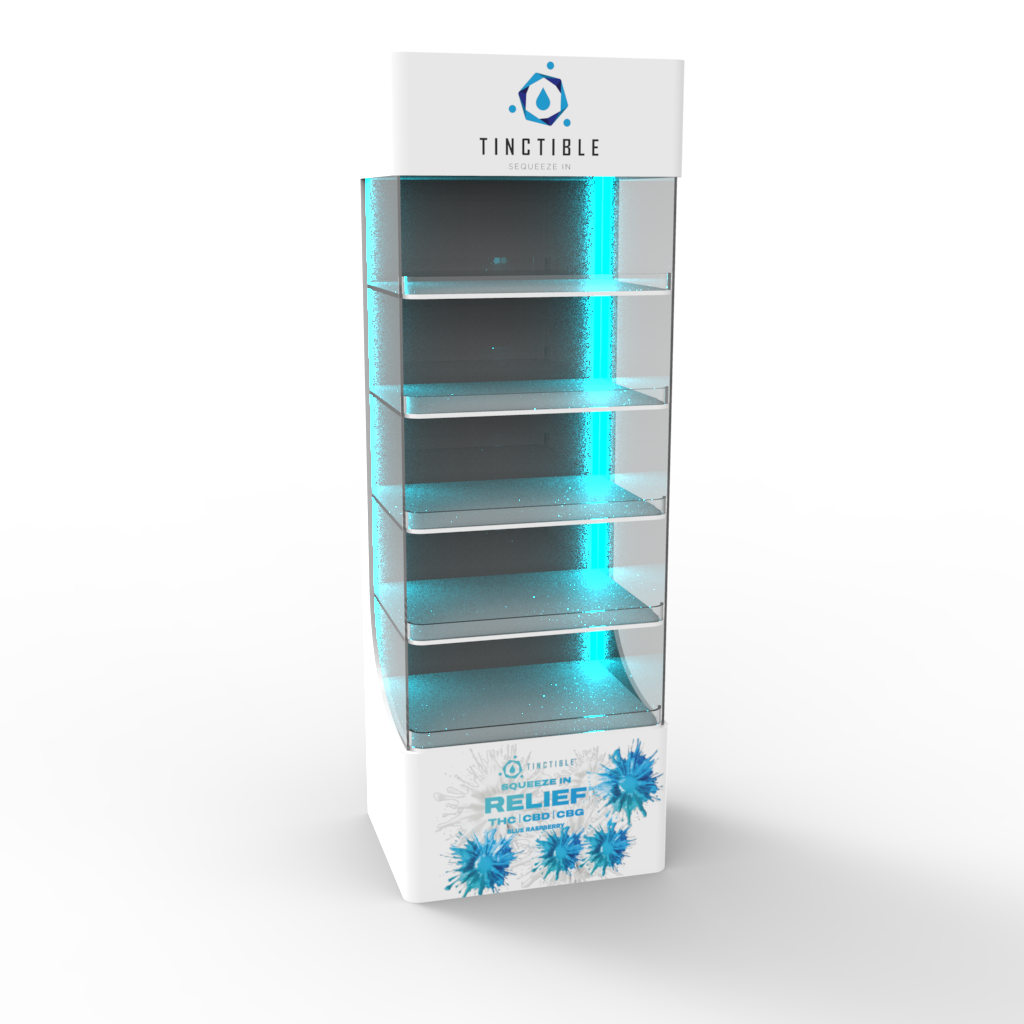 Sacked Food Display Stand 5 Tier Acrylic Snack Display Rack with LED Light Floor Stand Shelf for Retail Shop