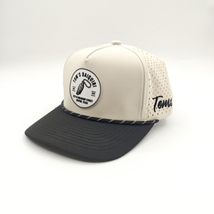 High Quality 5 Panel Polyester Leopard Sporty Golf Performance <b>Hat</b> Custom Rubber Patch Laser Cut Hole Waterproof Snapback <b>Cap</b> - Product Image 3