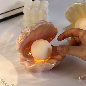 Mystic Arts Seashell Night <b>Light</b> Ceramic Desk Lamp With Led Glow For Bedroom Bedside Or Dressing Table Jewelry Storage Tray - Product Image 2