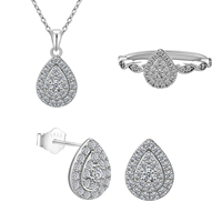 Ensemble de bijoux pour femme en argent sterling 925 avec pendentif, boucles d'oreilles et bague en zircone cubique 5A de forme poire