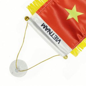 ธงผ้าซาตินเวียดนามแบบกำหนดเอง ธงติดรถยนต์ขนาดเล็ก พร้อมพู่สีเหลือง - Product Image 3