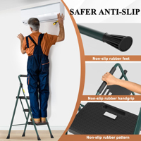 Échelle pliable en acier à 3 marches en aluminium durable noir et vert avec de larges pédales antidérapantes boucles de sécurité pour l'école à la maison