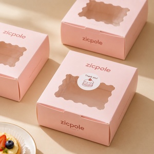Scatole Personalizzate per Torte Rosa di Grado Alimentare, Confezioni per Dessert e Ciambelle con Manico, Scatola da Asporto con Finestra Trasparente e Adesivo - Product Image 1