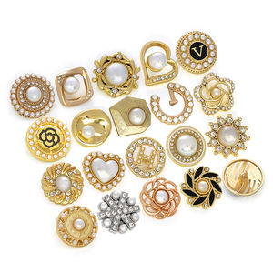 KUNSHUO <b>Button</b> Factory Rhinestones women ladies Clothes Clothing Coat Gold Shank Metal pearl <b>buttons</b> for clothes ladies Clothing - Product Image 1