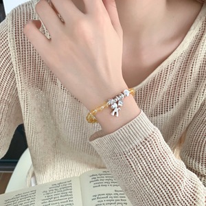 สร้อยข้อมือคริสตัลสีเหลืองเงินแท้ S925 พร้อมลูกปัดตาแมว ดีไซน์ดอกไม้ เครื่องประดับสำหรับผู้หญิงสวมใส่ทุกวัน - Product Image 3