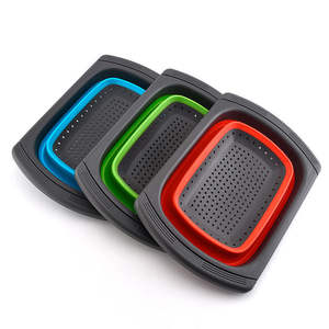 Panier à légumes pliable rouge bleu vert en plastique 35,5x26x5cm extensible double couche épaissi pour évier de cuisine - Product Image 2