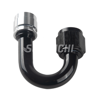 Sumeichan 8AN selang Crimp PTFE ujung pas putar 180 derajat siku aluminium hitam