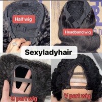 Perruque mi-longue bouclée style pixie pour l'été, en cheveux humains vierges bruts, avec bandeau à cordon pour femme