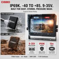 Système de recul CISBO C98AIR-107-11 avec radar 77 GHz portée 10 m + caméra IA, avertissement 4 zones, DVR et moniteur 7 pouces pour véhicules lourds