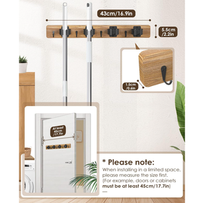 Soporte de Pared para Escobas de Madera Resistente Estilo Rústico con Colgador para Escobas y Cepillos - Product Image 4