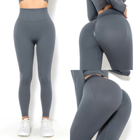 Leggings de sport sans couture sexy pour femmes, vente en gros, push-up, tenues de sport sur mesure, pantalons de yoga gris, fabricants