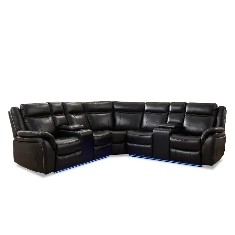Modernes elektrisches Luxus-Sonnenliege-Sofa mit 5 Stühlen Led-Streifen-Leder-Schlafsofa