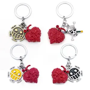 14 Designs Cute Demon Fruit Double Pendant Keychain Trafalgar D Water Law Luffy Alloy PVC Nut Car Bag Keychain accessory
