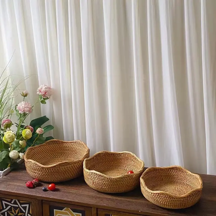Individuelles handgefertigtes unregelmäßiges Rattan-Sonnenblumen Küchentresen Aufbewahrung Organisator-Tablett Rattan-Blumentopf