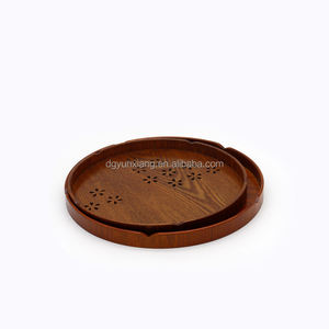 Plateau de service rond en bois de style japonais, fleurs de cerisier <span class=keywords><strong>creuses</strong></span>, assiette écologique et durable pour restaurant familial - Product Image 5