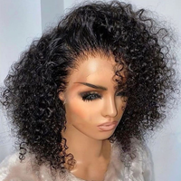 Vente en gros cheveux indiens bruts courts Bob crépus bouclés avant perruques sans colle Full HD dentelle frontale perruques cheveux humains naturels pour femmes noires