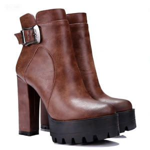 Últimos Botines de Tacón Alto con Plataforma y Cierre de Cremallera para Mujer, Estilo Occidental, Punta Puntiaguda, Zapatos de Otoño/Invierno al por Mayor - Product Image 3
