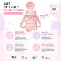 Bouteille d'eau en paille motif ours en PP, revêtement écologique, grande capacité pour enfants et étudiantes, avec sangle de transport, design moderne et minimaliste